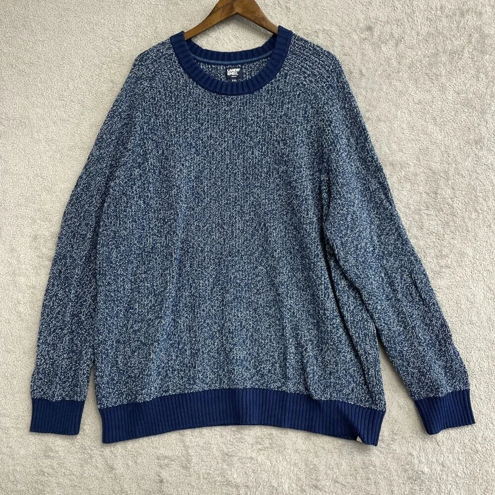 NEW Lands' End Drifter Men's XXL Sweater Blue Marled Knit Crewneck Pullover